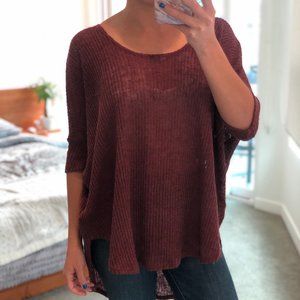 Burgundy Cable Knit Off the Shoulder Sweater S